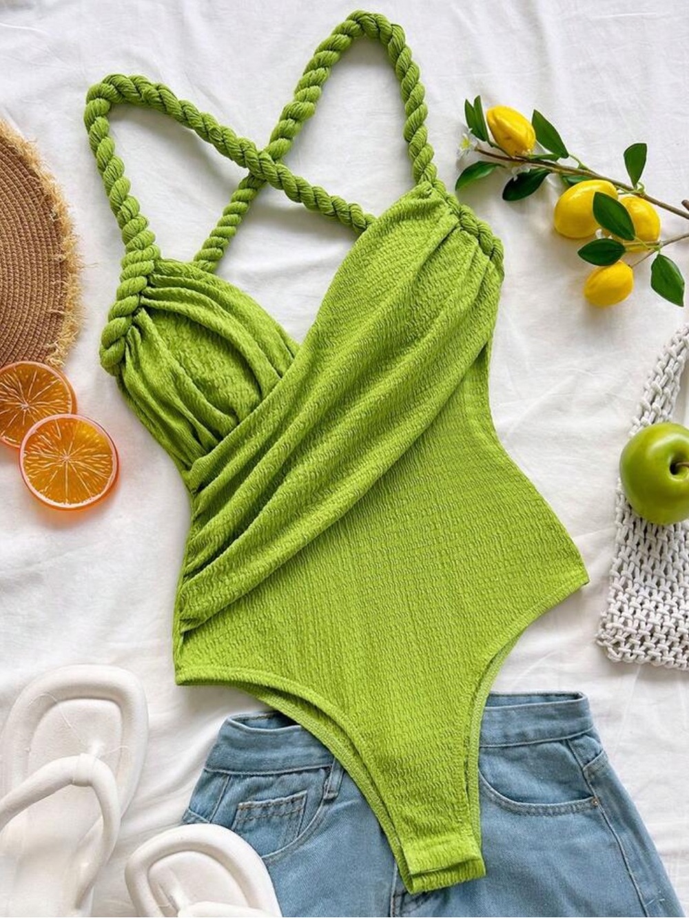 Green One-Piece with Twisted Straps